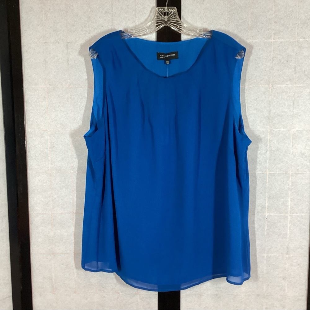 Jones New York Top 20 W Shirt Blue Lightweight Flowy Lined Pleat Crew Neck